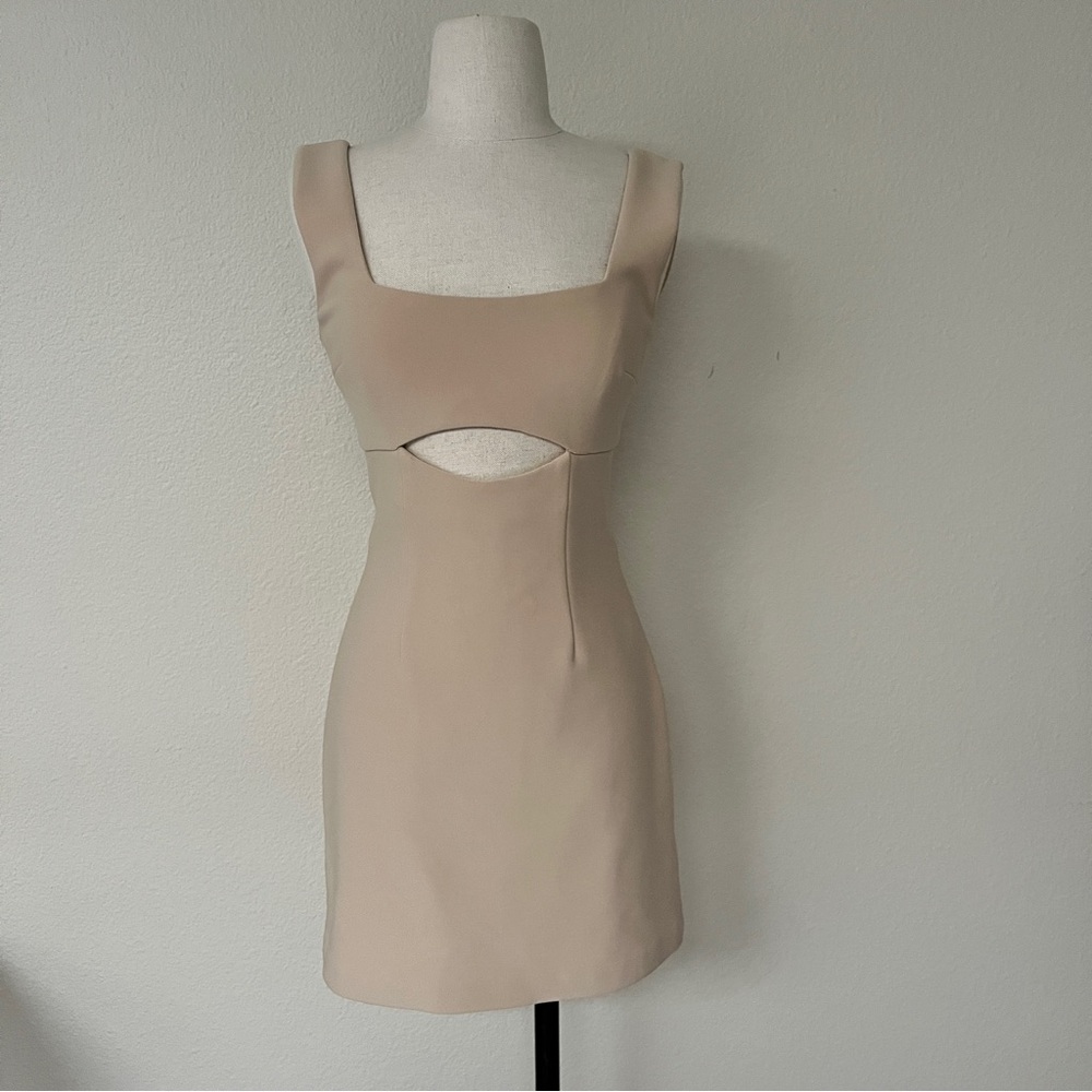 Finders Keepers Cutout Square-Neck Mini Dress, Tan, size Small